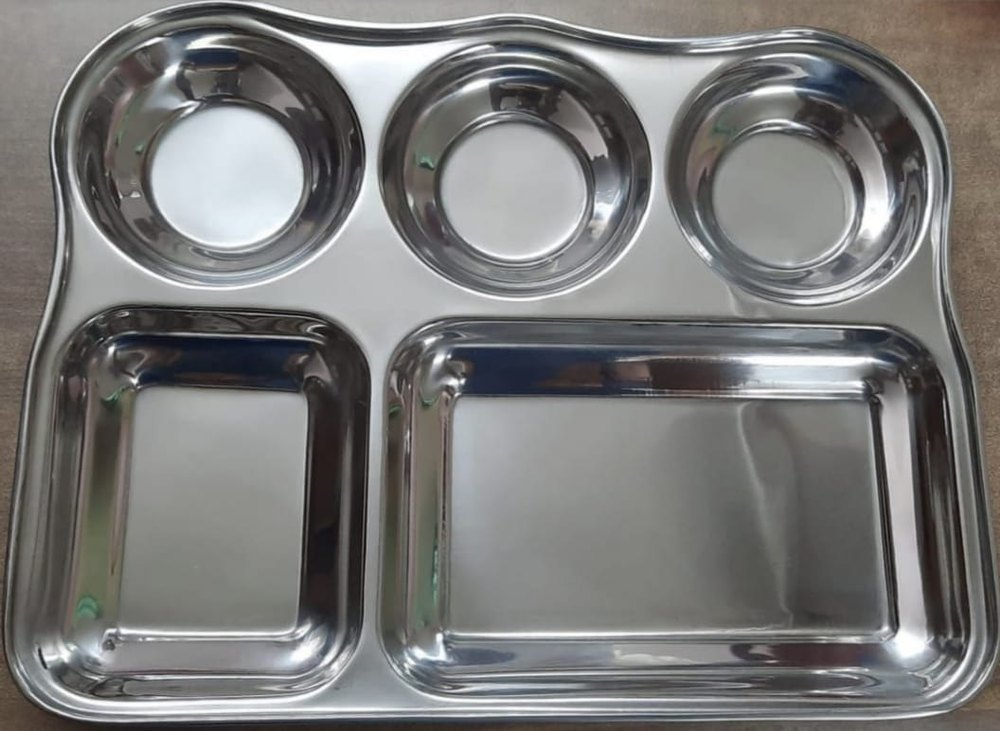 Silver Rectangular Stainless Steel Bhojan Thal, For Hotel, Size: 14