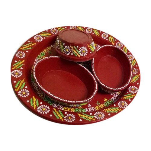 Multicolor Printed Terracotta Dryfruit Plate Set, For Home