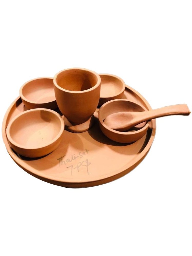 Brown Plain Terracotta 7 Piece Thali Set, For Home