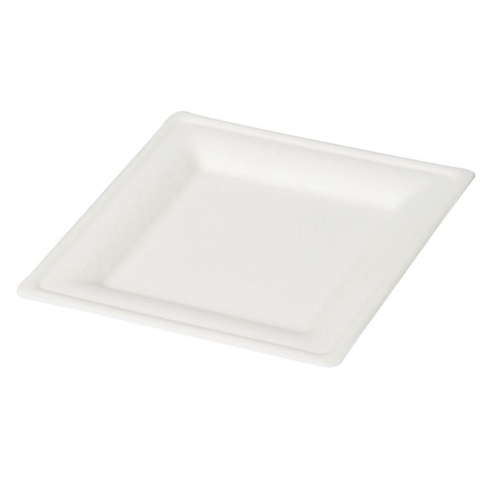 White Plain Bagasse 8 inch square plate, For Multiple applications