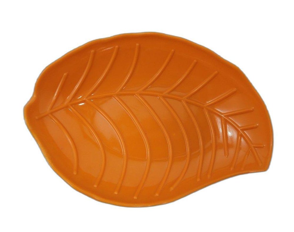 Plain Orange Leaf Shape Melamine Serving Plate, For Hotel, Size: 7x13 Inch img