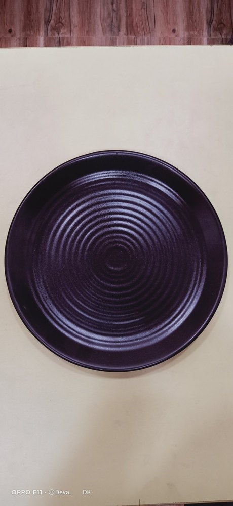 Round 8 Inches Chef Black Melamine Serving Plate, For Home