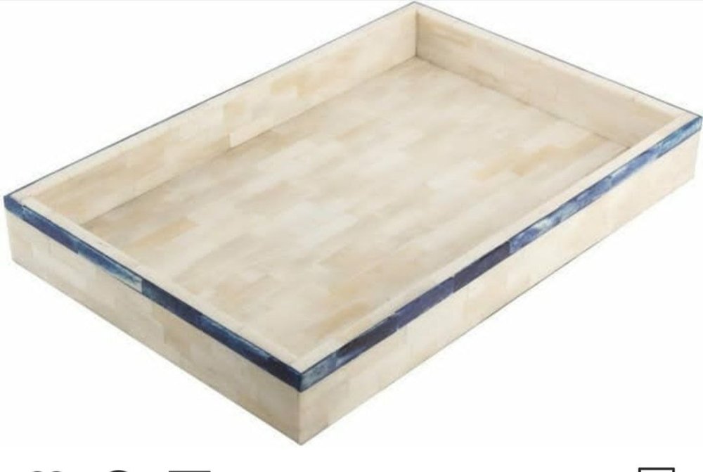 Ivory and Blue Plain Bone Inlay Rectangular Tray, For Hotel, Size: 6X7inch