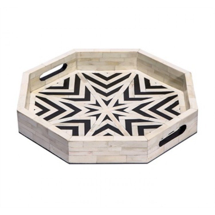 White Plain Bone Inlay Serving Tray, For Home