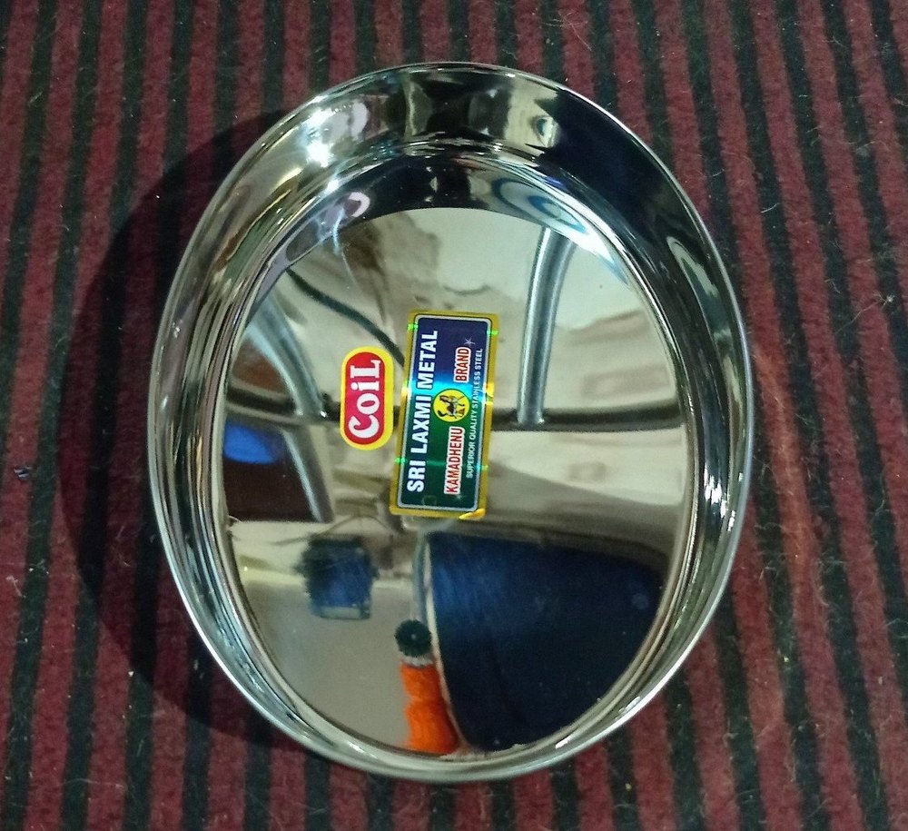 Silver Kamadhenu Oval Stainless Steel Plate, For Home img