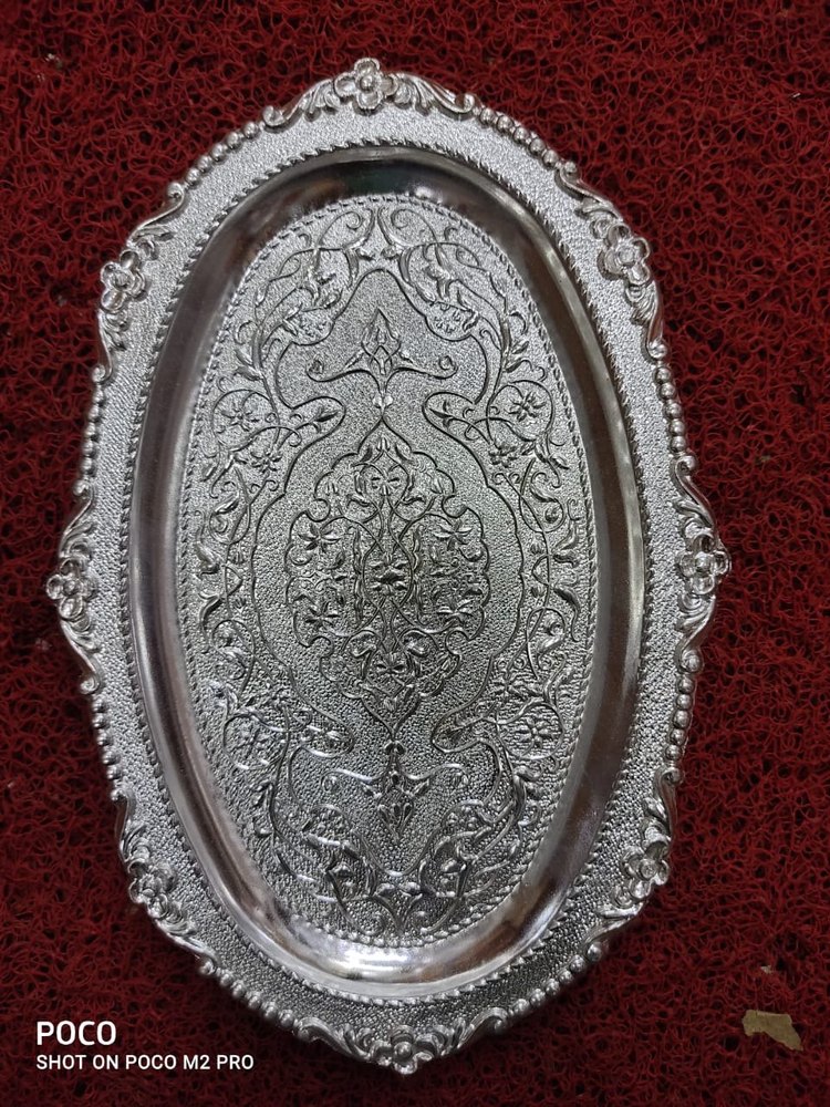Fiber Silver New Modal Oval Plate, For Home