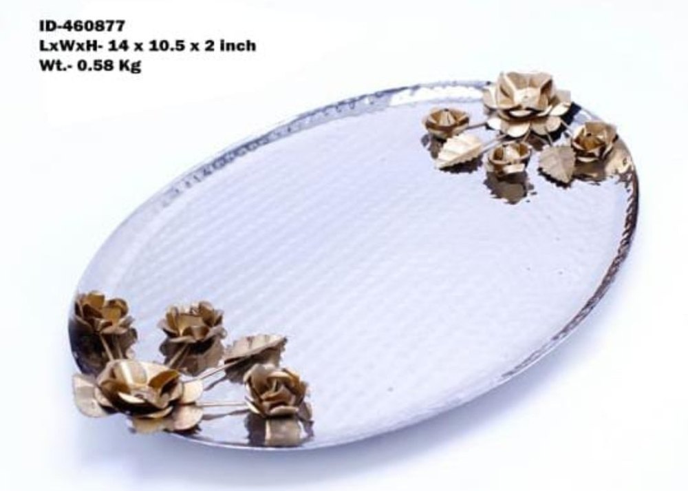 Metal Silver Flower plate, For Restaurant, Size: 14x10.5x2 img