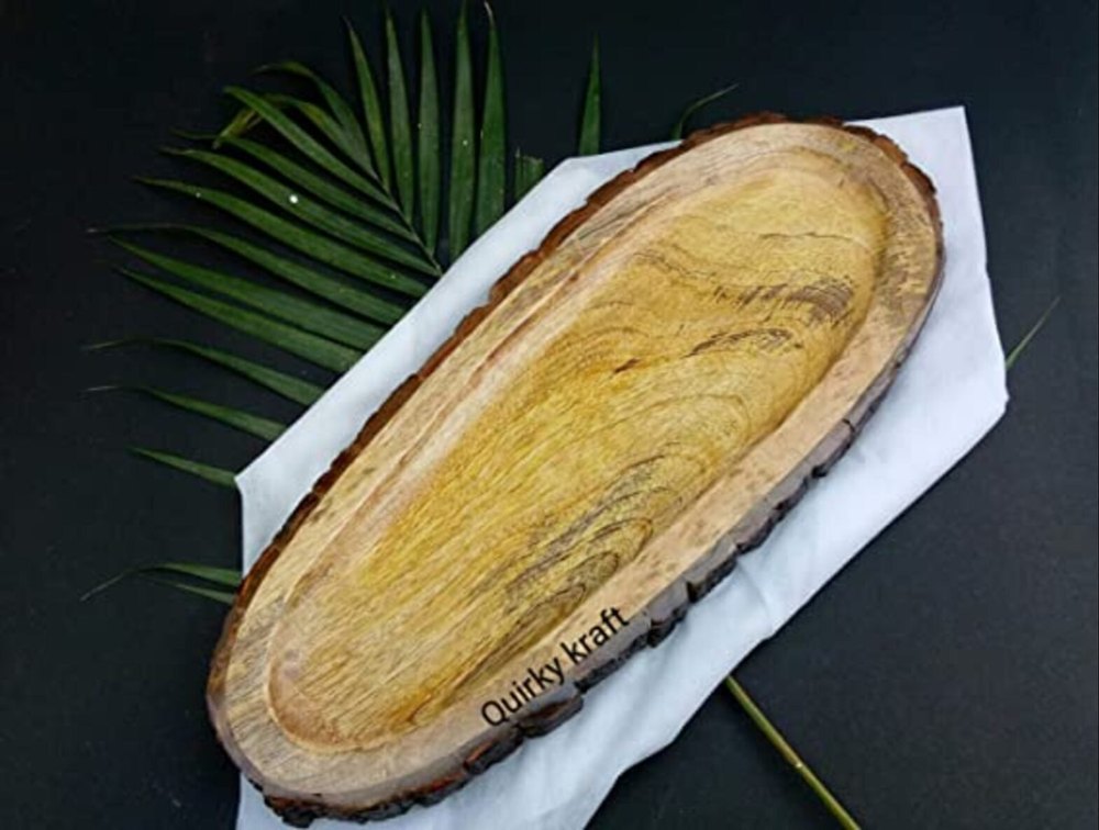 Brown Printed Bark Wooden Salad Platter, For Home, Size: 9x4 Inch