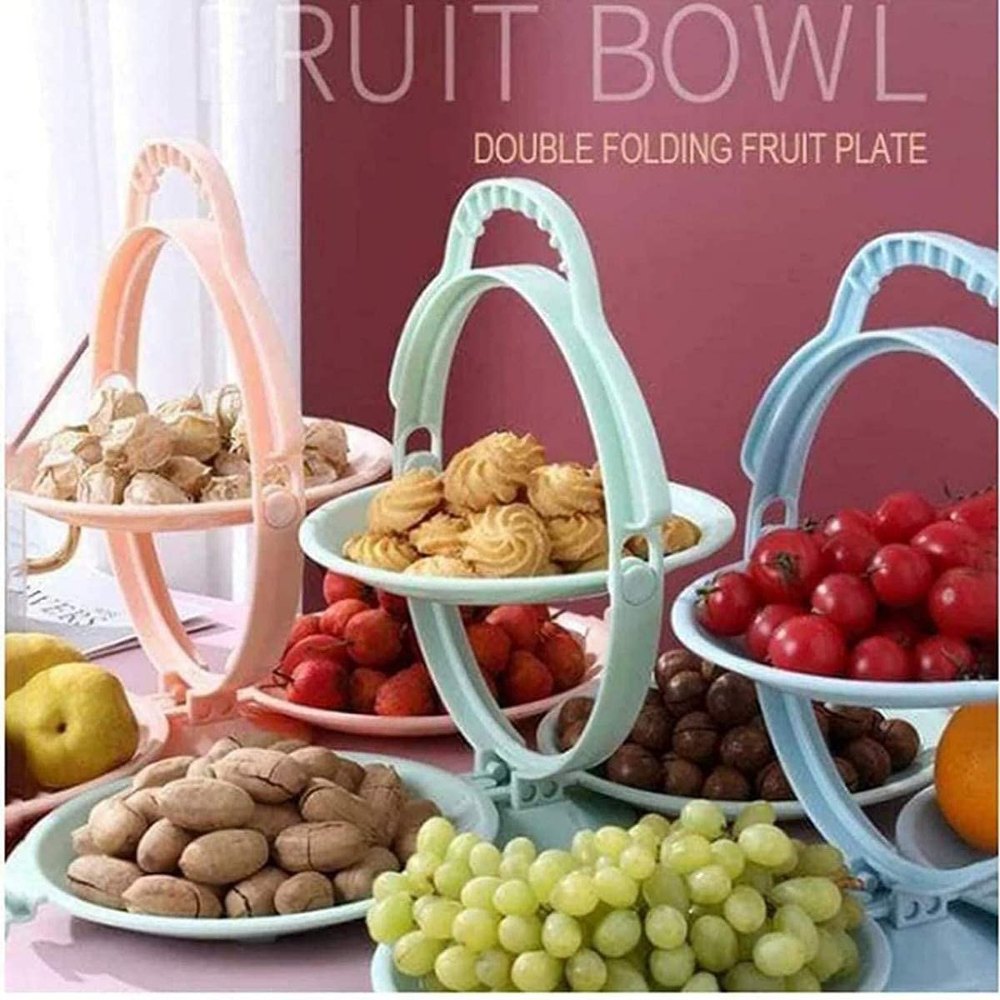 Foldable Fruit Plate Candy Dish, Plastic and Vegetable Holder, 3-Plate Basket