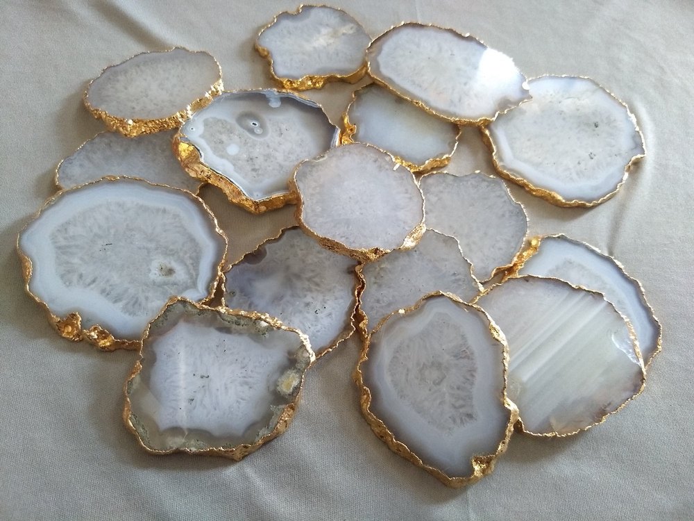 Natural White Agate Coasters Slices, Number Of Coasters: 1, 50 Gram