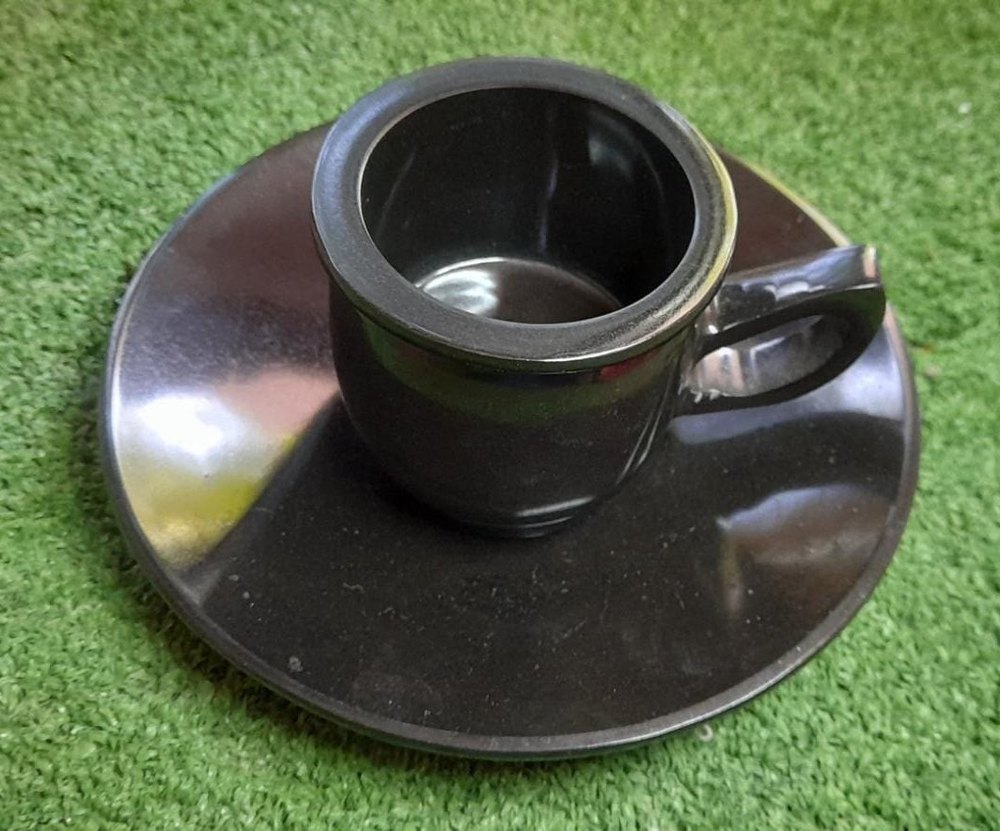 Plain Round Black Agate Cup And Dish