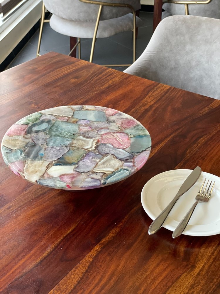 Multicolor Uneven Natural Agate Platter, For Decoration & Serving tray