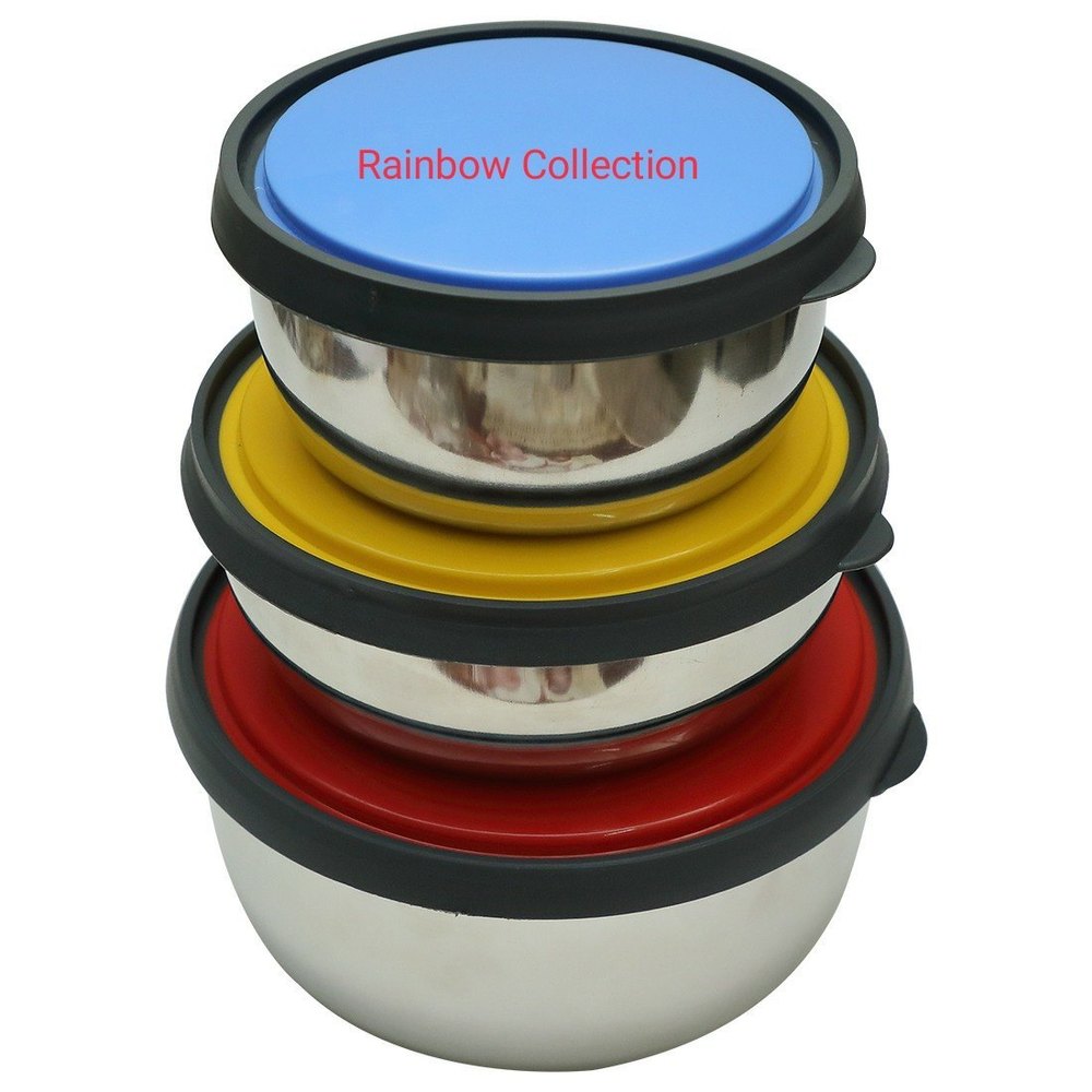 Rainbow Collection Stainless Steel Storage Bowl, Set Contains: 3, Capacity: 400/600/1000 ML