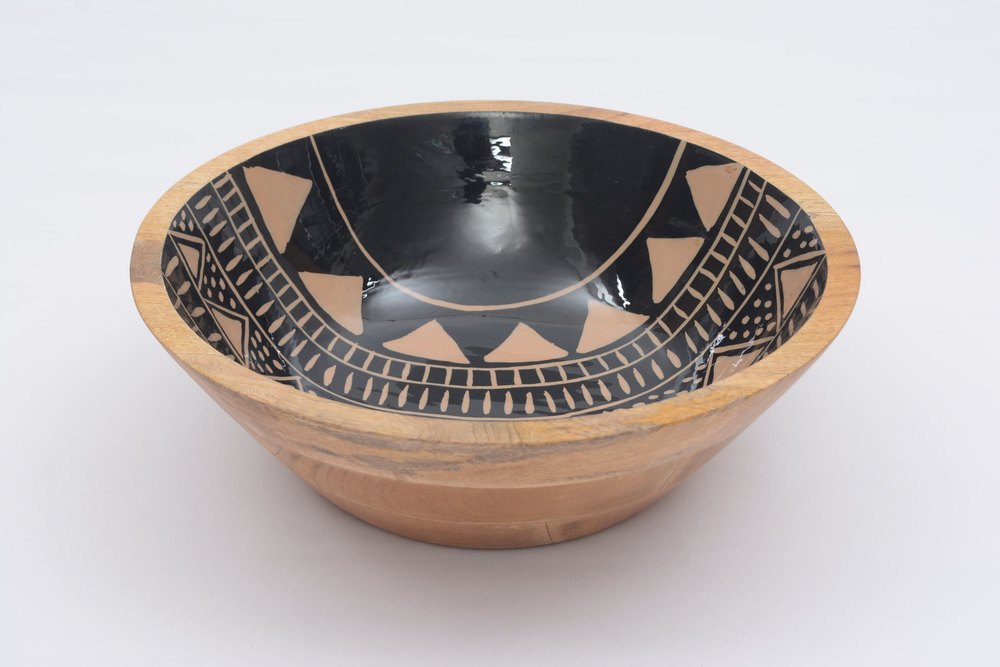 Round Handcrafted White Enamel Wooden Indian Food Safe Bowl