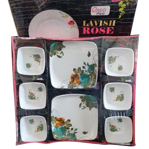 Oreo Plast White printed melamine plate bowl set