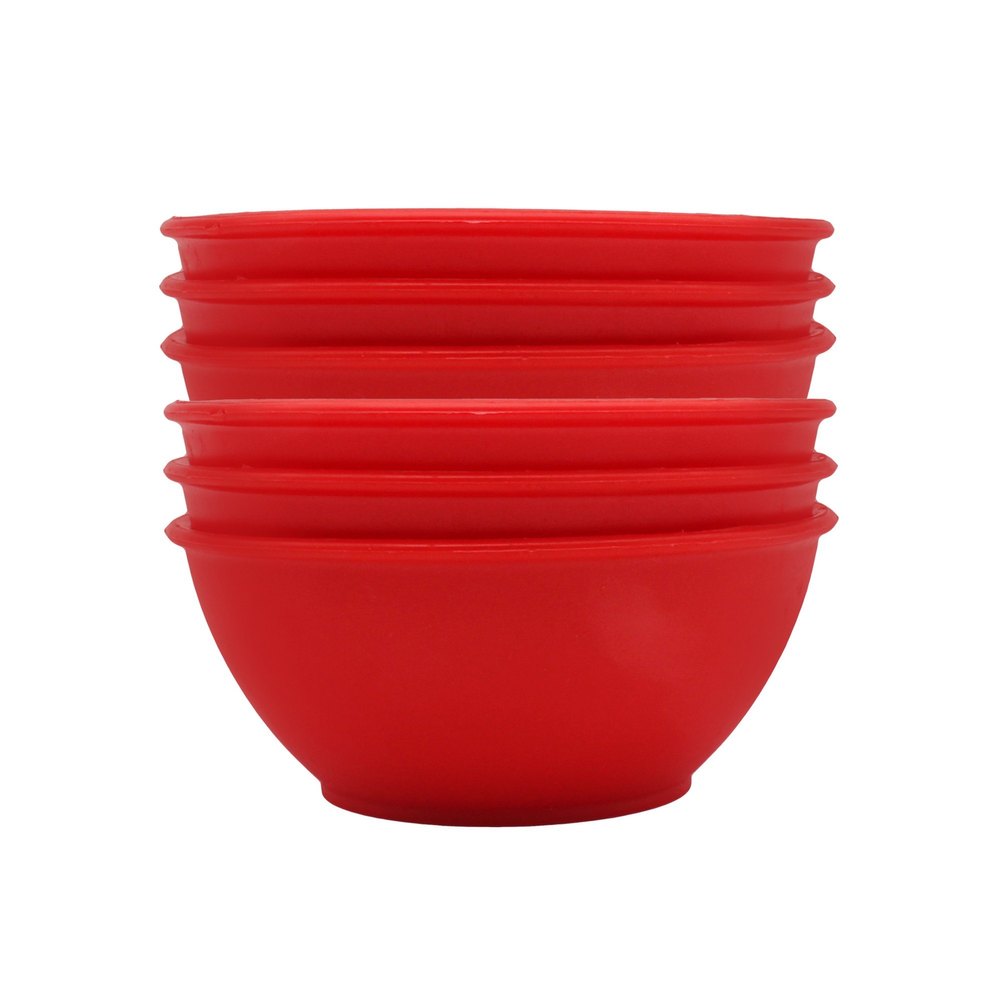 Red Round Serving Plastic Bowl, For Kitchen, Set Contains: Set Of 6 Piece