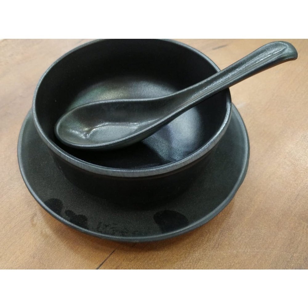 Black Round Melamine Soup Bowl Set, For Kitchen img