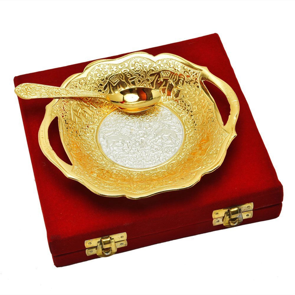 Golden, Silver Aluminum Decorative Plate With Spoon, For Decoration