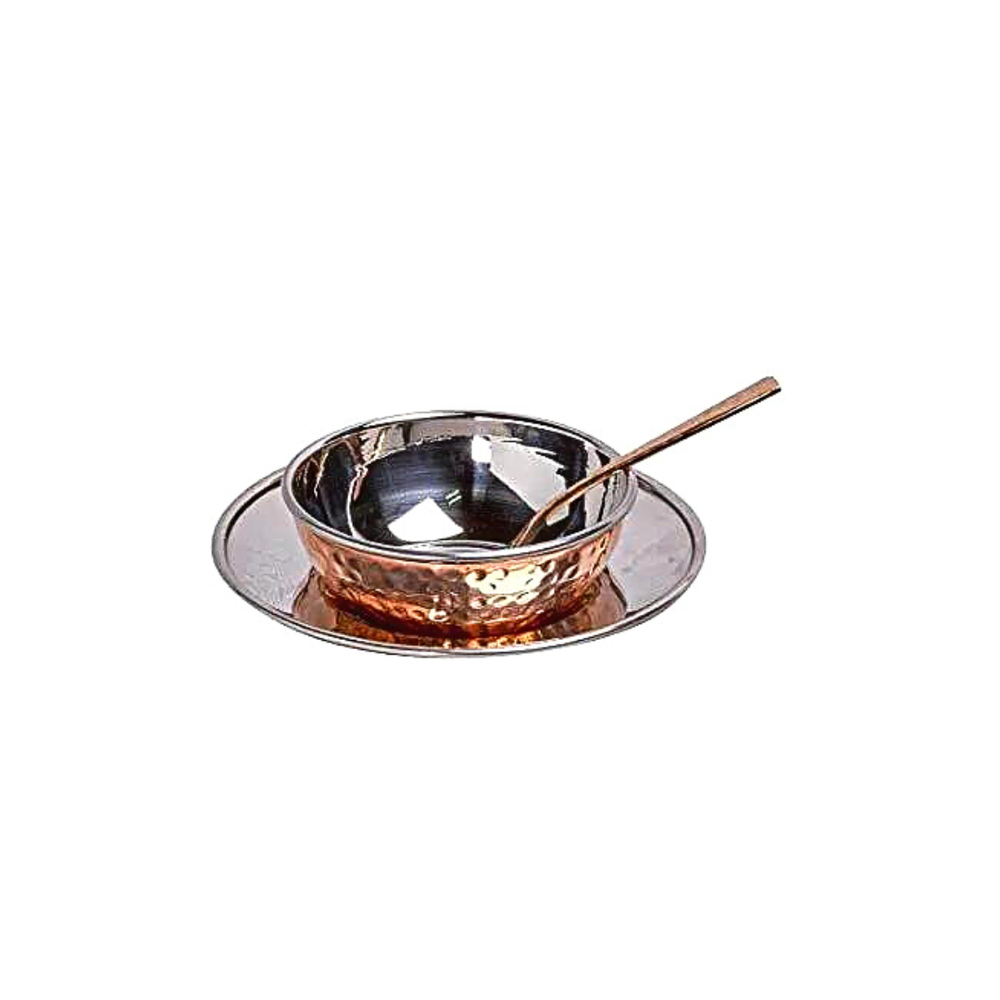 Brown & Silver Round Copper Steel Soup Bowl Set, For Home