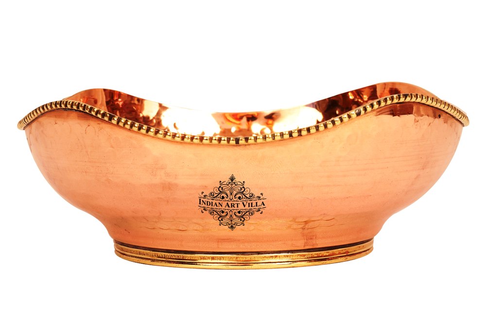 Gold Metal Brass Copper Handmade Designer Fruit Bowl - Big, For Hotel