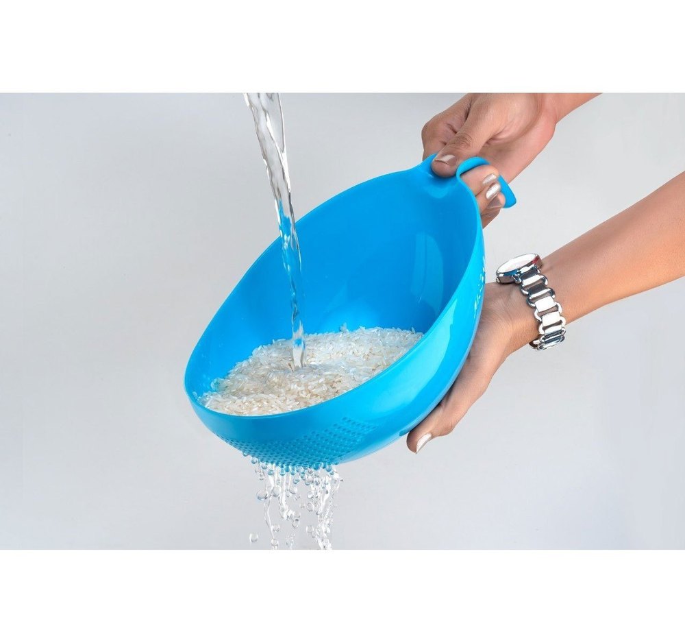 Active Blue Plastic Rice Washing Bowl, For Home
