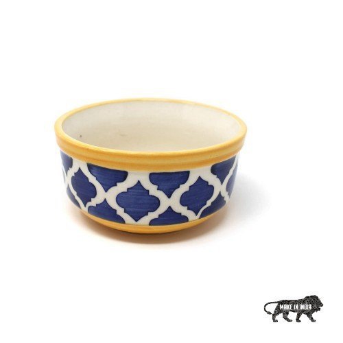 Yellow and blue Round Ceramic hand painted soup bowl, Set Contains: A Box Contains 6pcs, Size: 4inch Diameter