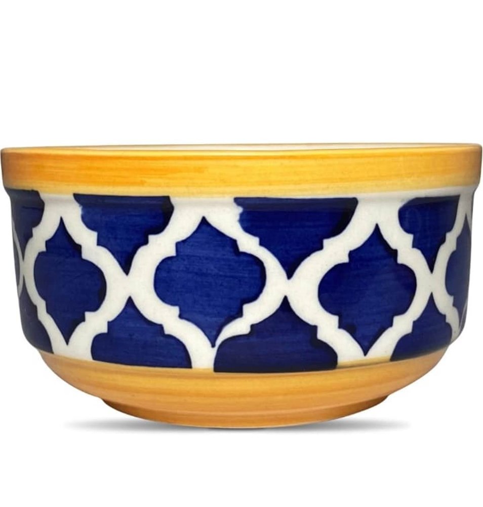 Blue, White And Golden Round Ceramic Soup Bowl Set, For Home