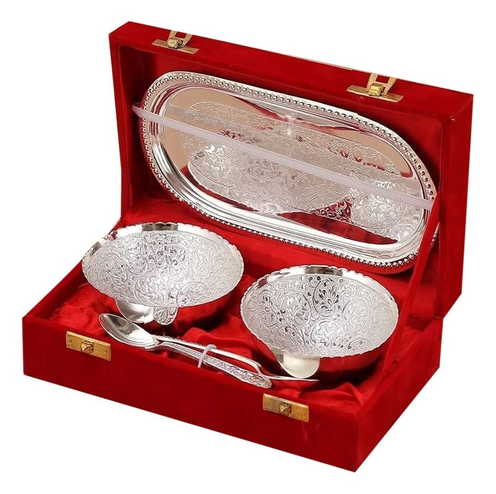 Round Polished German Silver Bowl Set, Size: 100ml