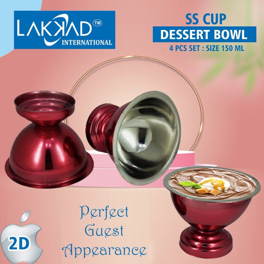 Lakkad International Multicolor SS Desert Bowl, For Multiuse, Set Contains: 4 Pcs Set