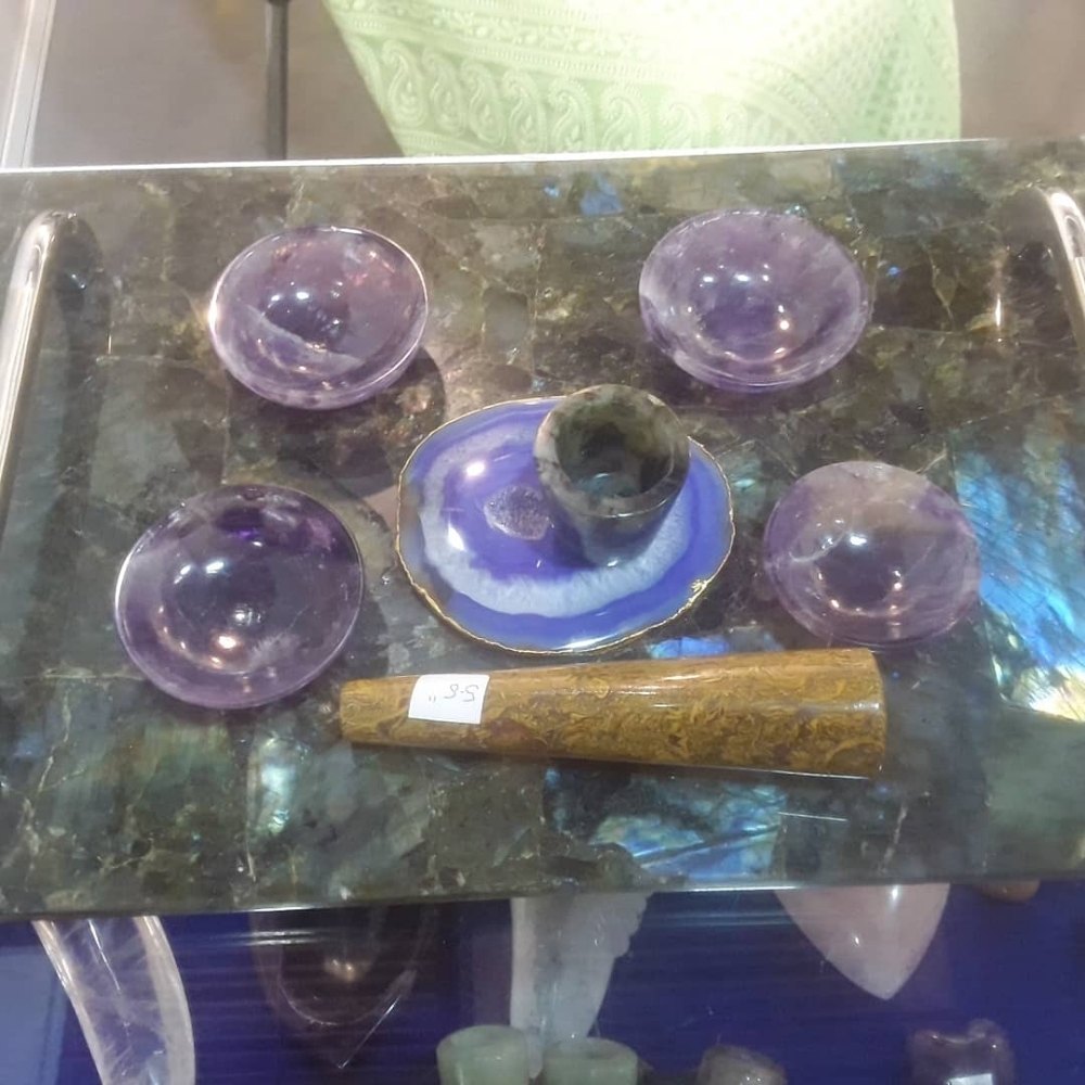 Amethyst Gemstone Bowl Set With Labradorite Tequila Bowl