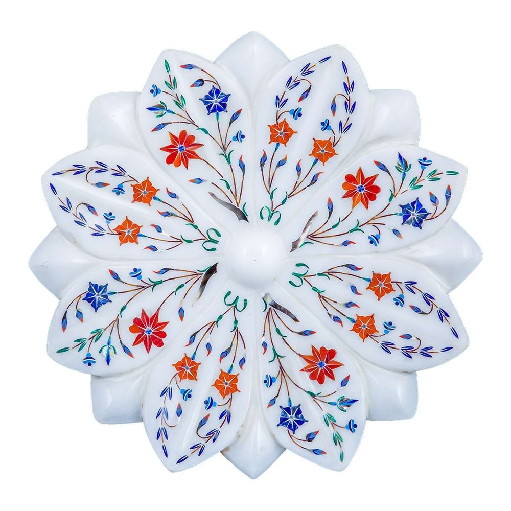 Gokraftly White Lotus Shaped Decorative Fruit Bowl, Size: 26cm X 26cm X 3cm