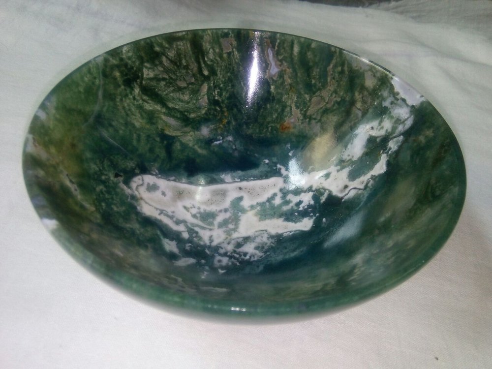 Polished Green Mos Agate Bowl