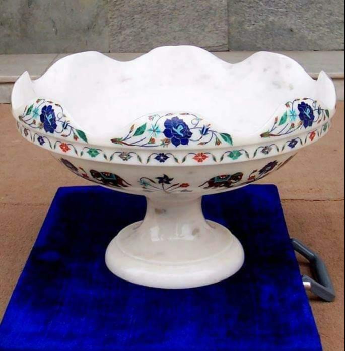 White Marble Inlay Bowl for Decoration, Size: 12 Inch