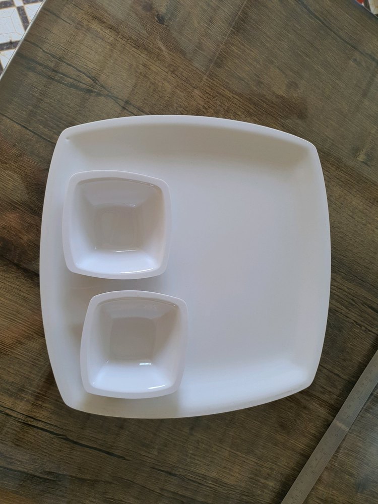 White Acrylic plate set with two bowl square, For Hotel, Size: 12 Inch img