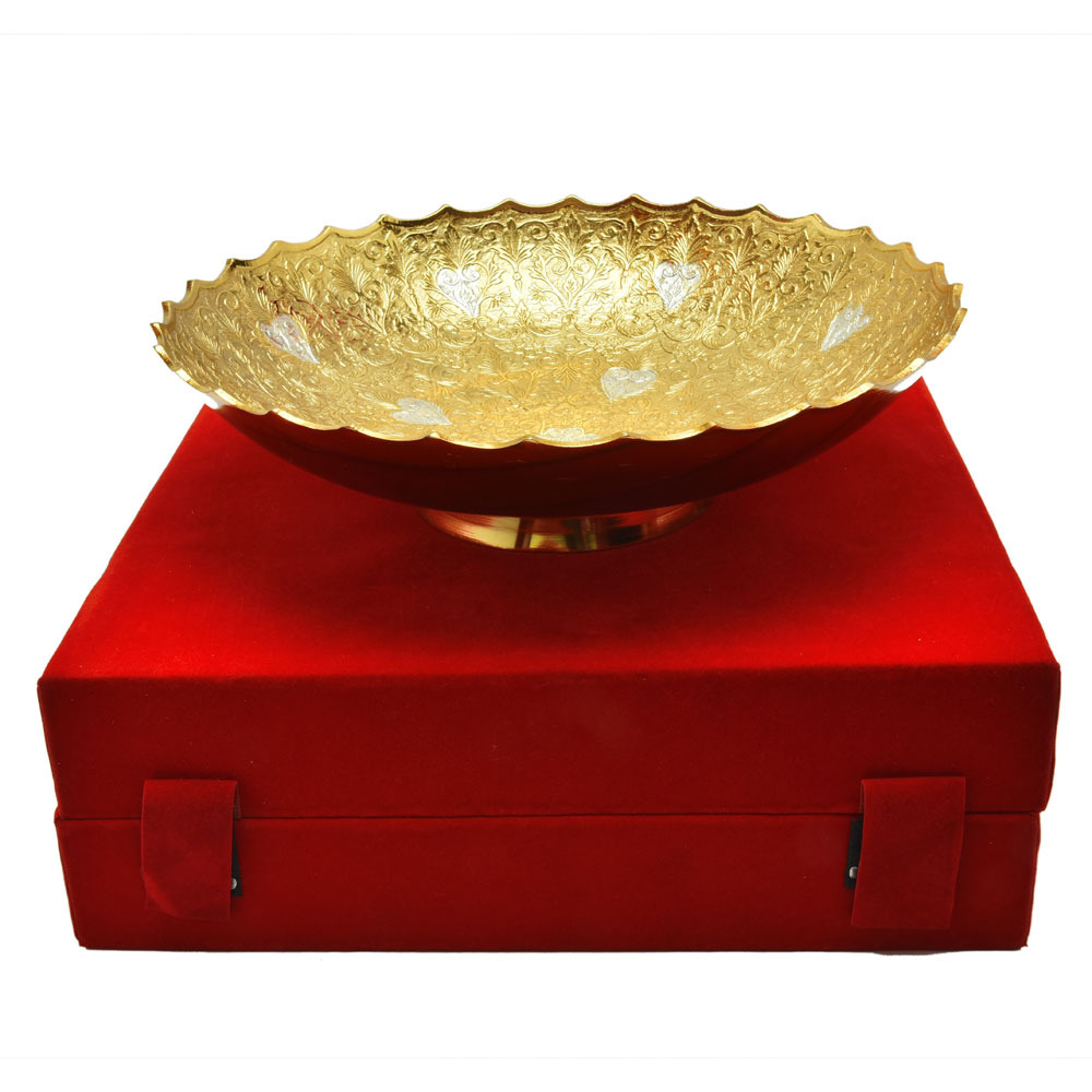 Round Golden Decorative Brass Bowl, For Home, Packaging Type: Box