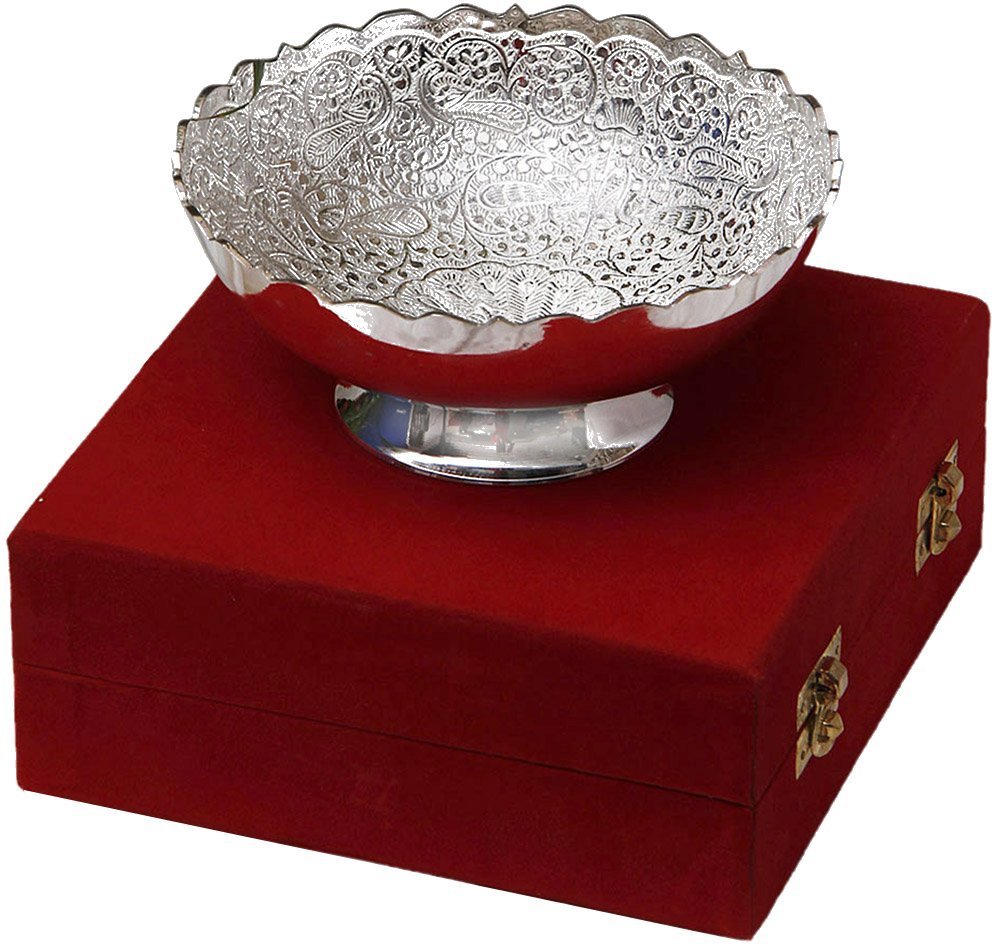 Brass Round Marriage Gift Silver Plated Fruit Bowl Set, For Gift, Daily Use, Size: 5 Inch