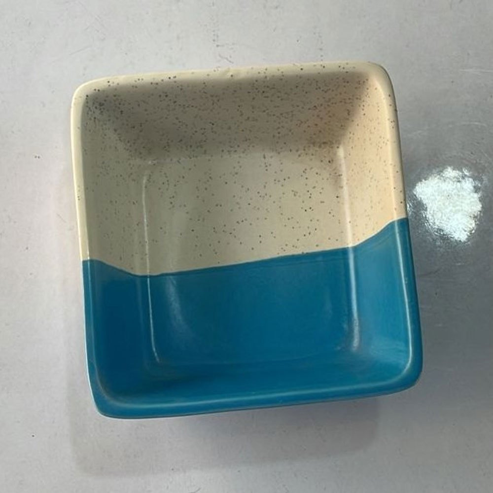 Warm White & Sky Blue Square Ceramic Serving Bowl, For Home img