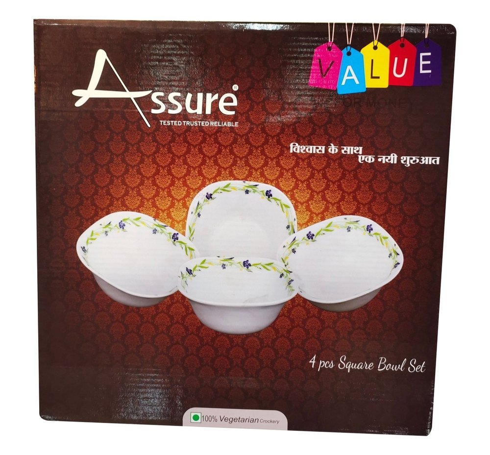 Plastic White Assure 4 Piece Square Bowl Set, For Hotel