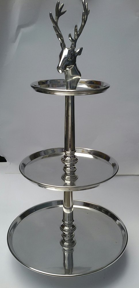 Silver Stainless Steel Stag Head 3 Tier Cake Stand, Packaging Type: Box