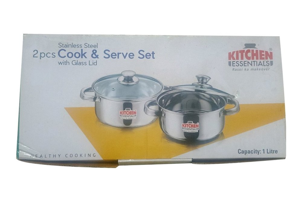 2 Pieces Stainless Steel Kitchen Essentials 2pcs Cook Serve Set, Round, Size: 8inch