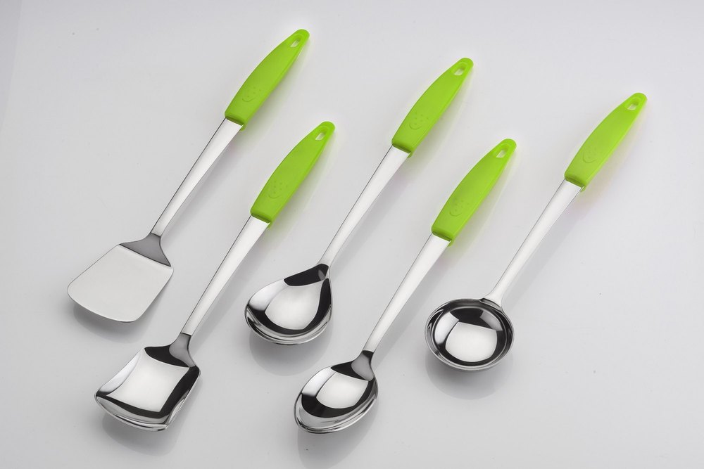 Green STEEL + PP SERVING SET 5 PCS., For Kitchen, Packaging Type: Box img