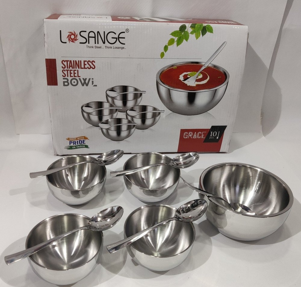 Silver Stainless Steel Losange Grace Snacks and Serving set of 10pcs, Packaging Type: Box, Round