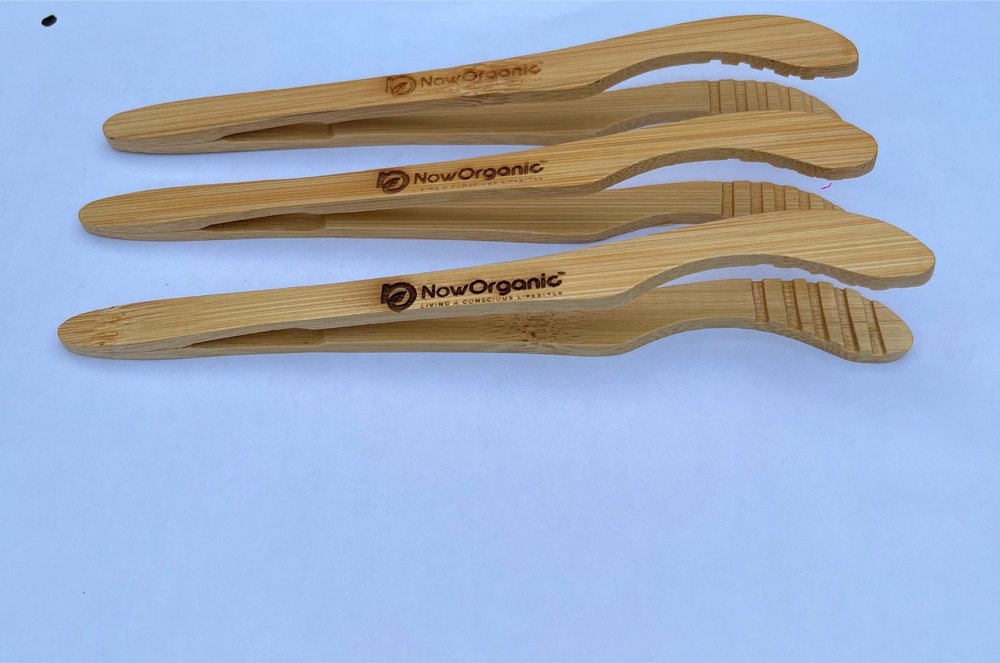 Now Organic Bamboo Tongs / Twizer, Straight And Curve, Size: Medium