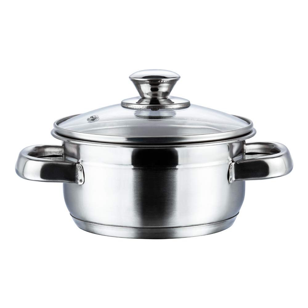 Matt Silver Vinod Stainless Steel Bremen Casserole with Glass Lid (Gas Compatible), For Home, Capacity: 1ltr/1.5ltr/2ltr/3ltr