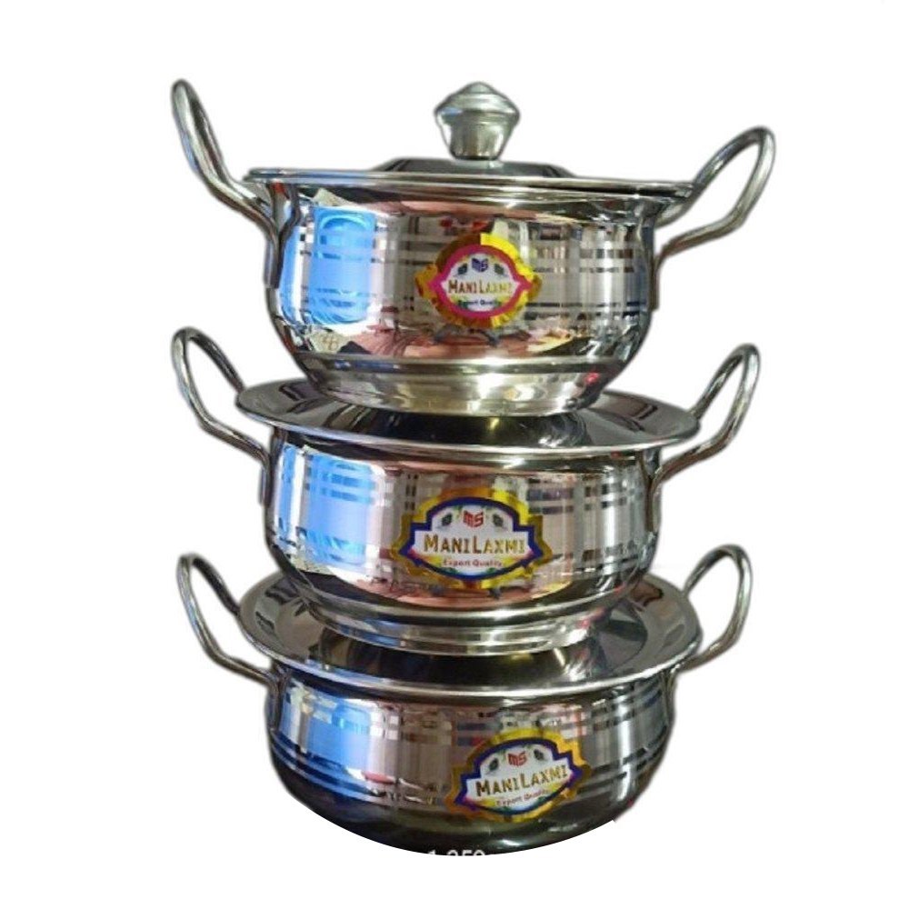 3 Pieces Round Stainless Steel Handi Set, For Hotel/Restaurant, Capacity: 2l, 1.5 L And 1 L img