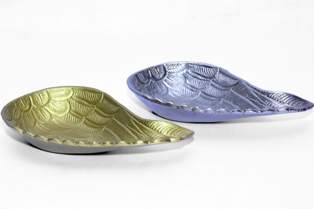 Silver And Golden Aluminium Leaf Dish