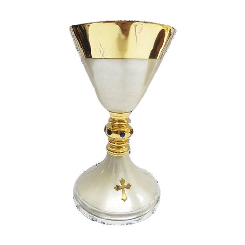 White And Golden Chalice Brass Cup for Church img