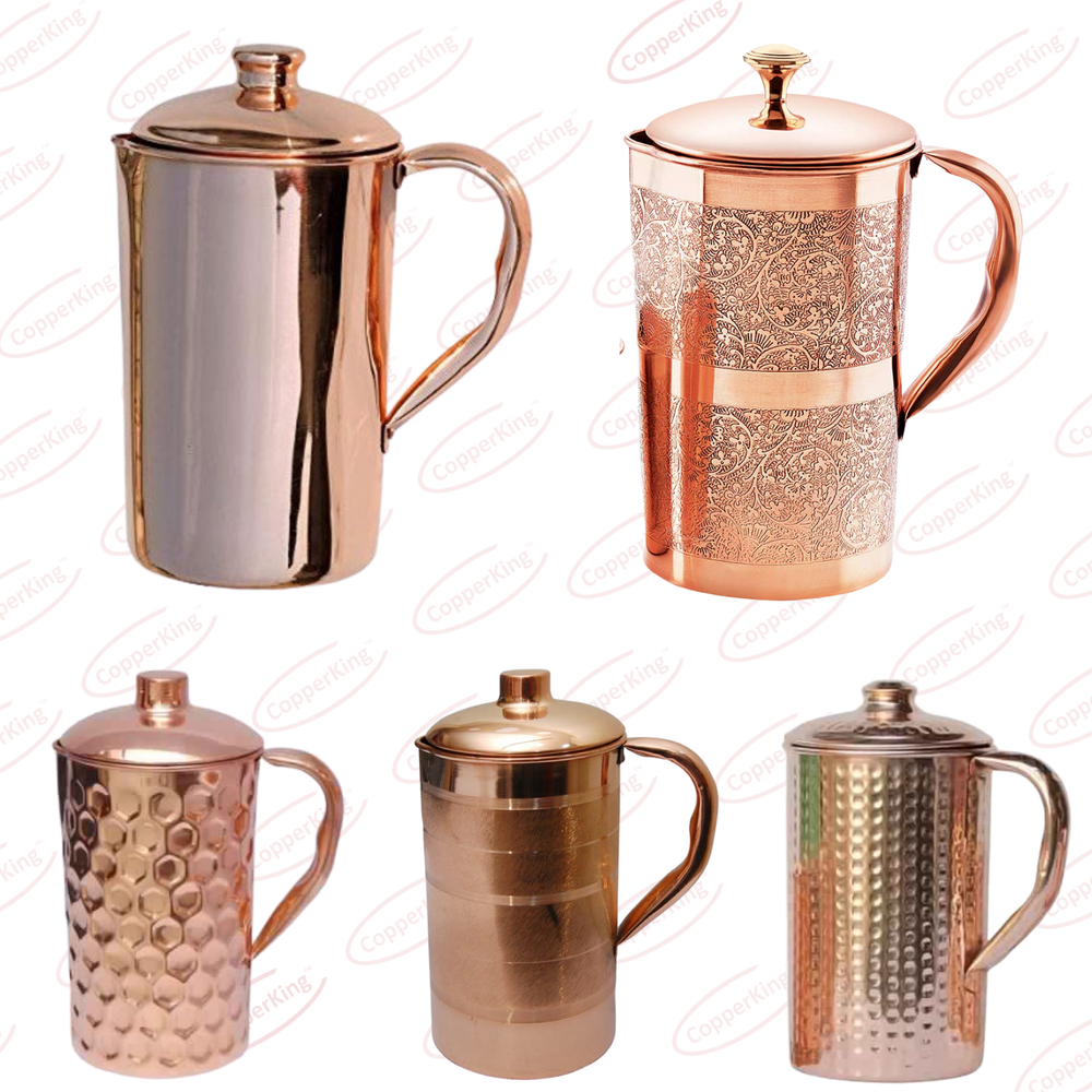 Round Embossed Eaching Copper Jug Pitcher, Capacity: 1500ml