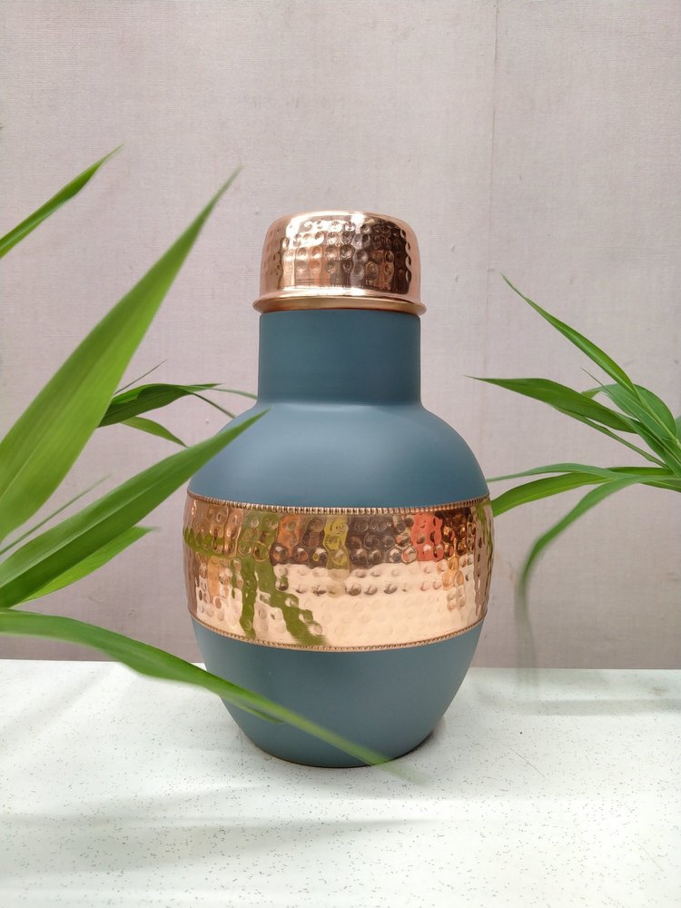 KUVI Satin Coated Pure Copper Jar with Glass 1200 Ml Pot and 250 Ml Glass Cap 450 Gram