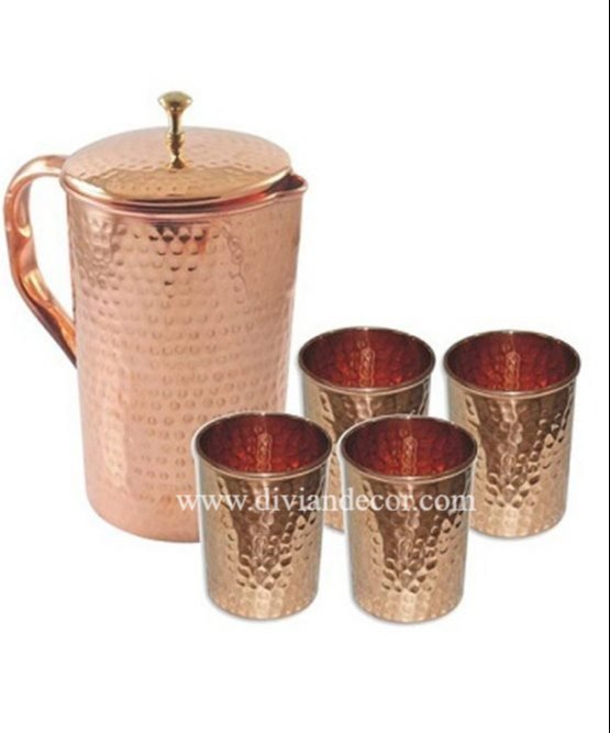 Copper Jug Glass Set, Size: 2 Liter, 200 Ml img